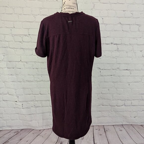 HYBA Stretchy Bodycon Dress sz L Short Sleeved Round Neck Deep Burgundy - Picture 6 of 8